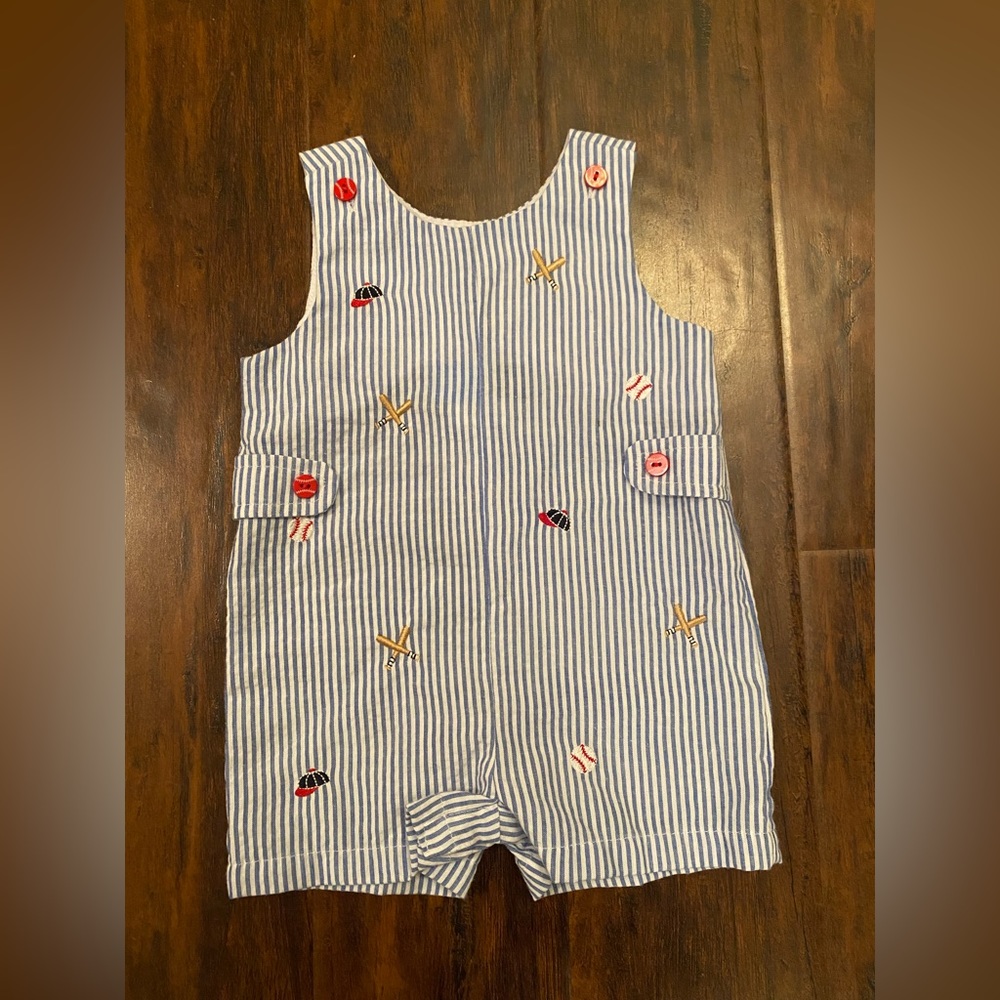 Baby boy baseball theme seersucker romper 6m